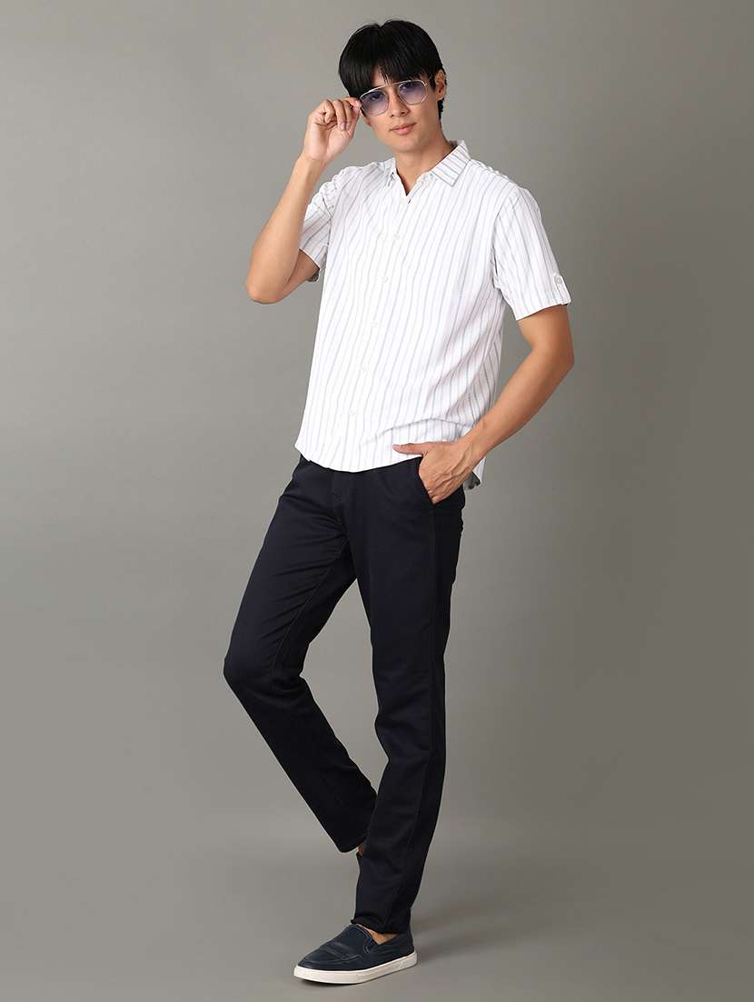 men navy blue solid chinos casual trouser - 21490653 -  Standard Image - 4