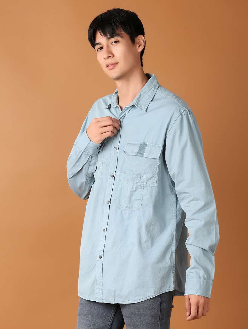 men solid collared long sleeves casual shirt - 21491025 -  Standard Image - 1