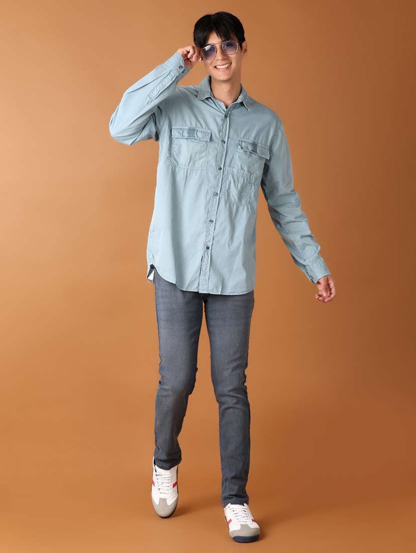 men solid collared long sleeves casual shirt - 21491025 -  Standard Image - 4