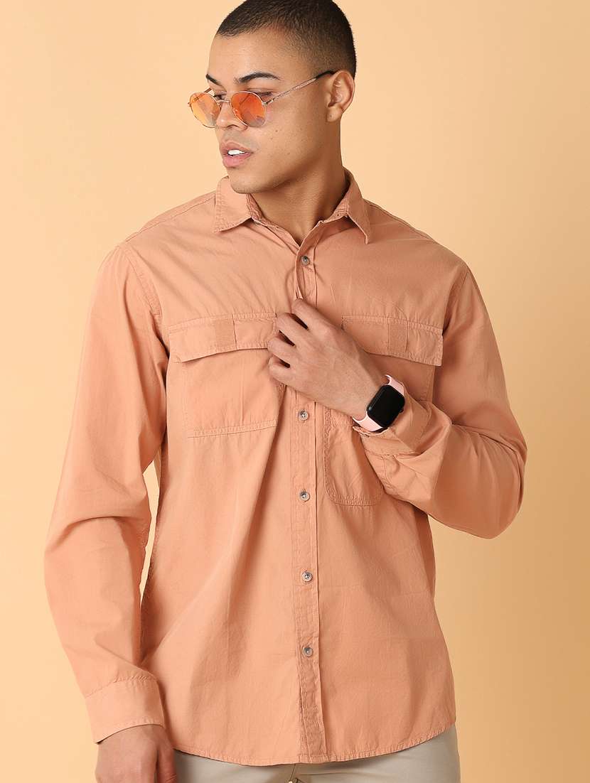 men solid collared long sleeves casual shirt - 21491026 -  Standard Image - 1