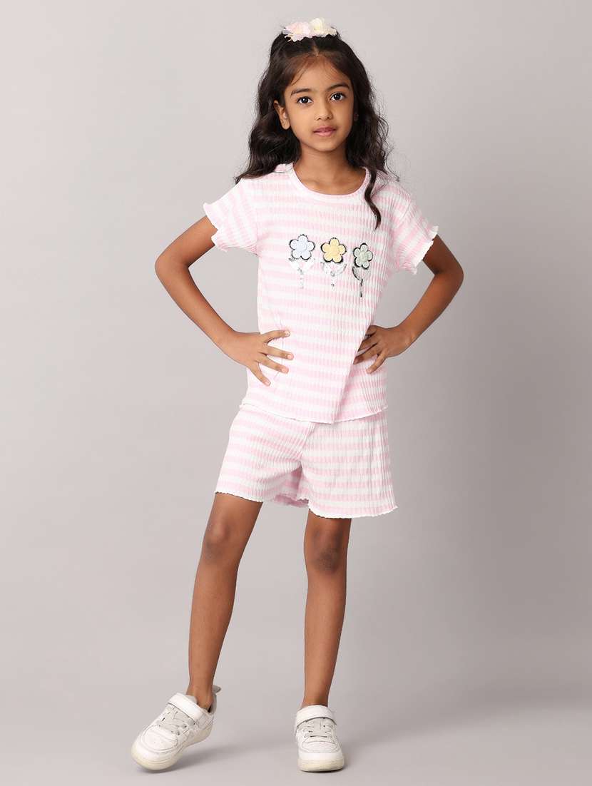 girls printed short sleeves top & shorts set