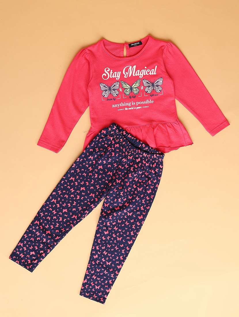 girls printed top & pyjama full length set - 21491105 - Zoom Image - 0
