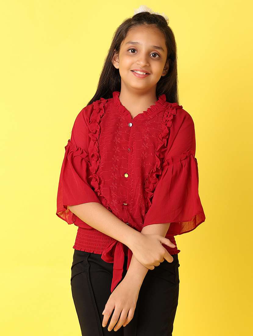 girls embroidered three quarter sleeves top