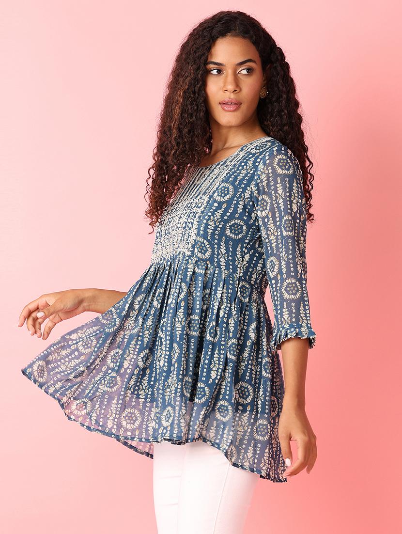 women blue cotton flared kurti - 21491128 -  Standard Image - 1