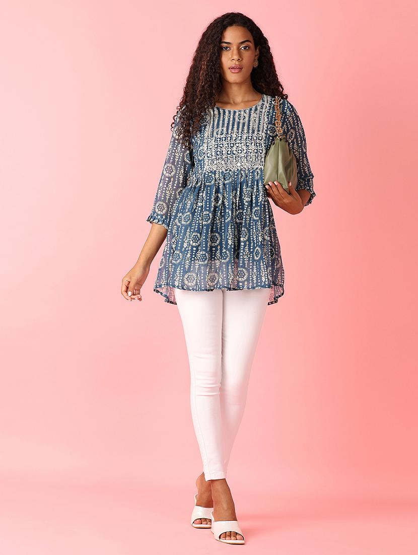 women blue cotton flared kurti - 21491128 - Standard Image - 4