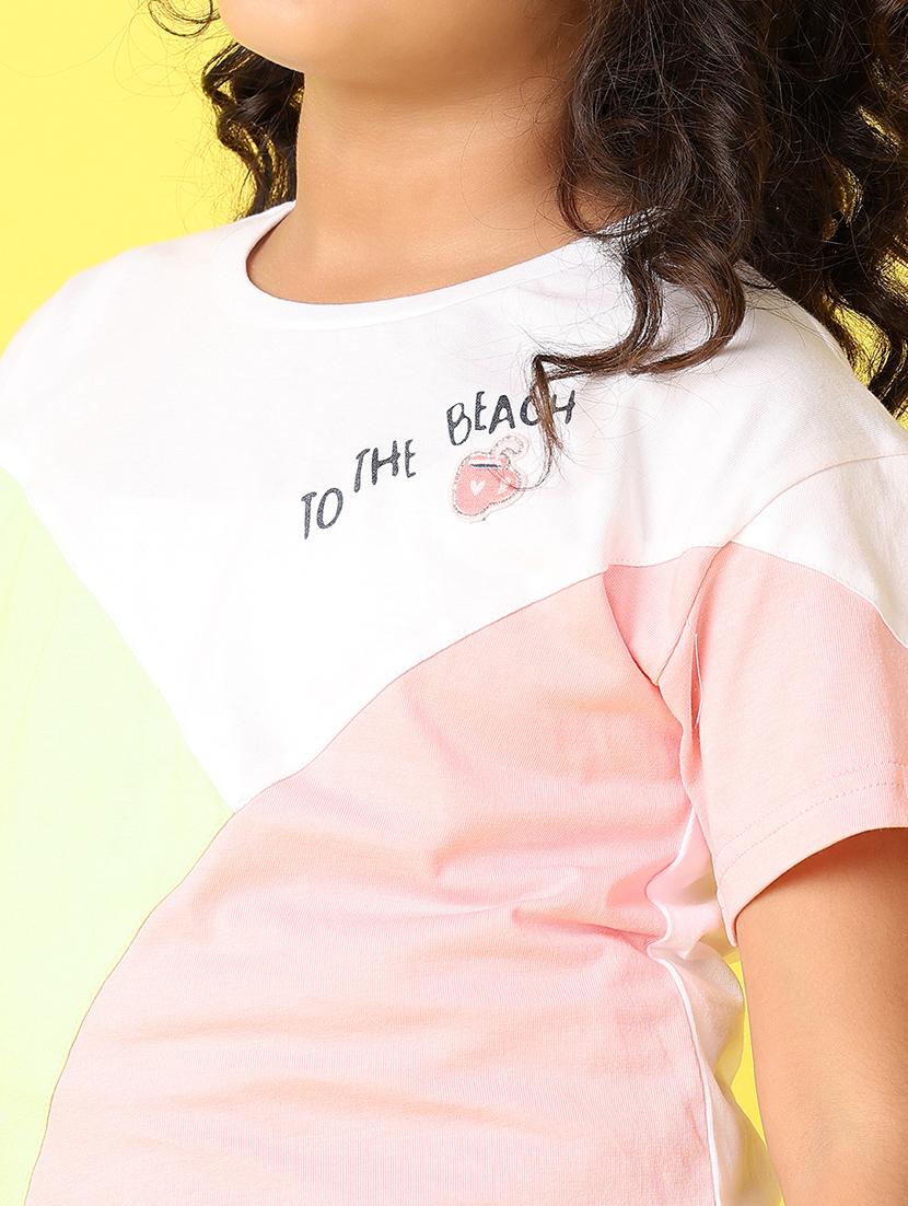 girls color block round neck top & shorts set - 21491190 - Standard Image - 4