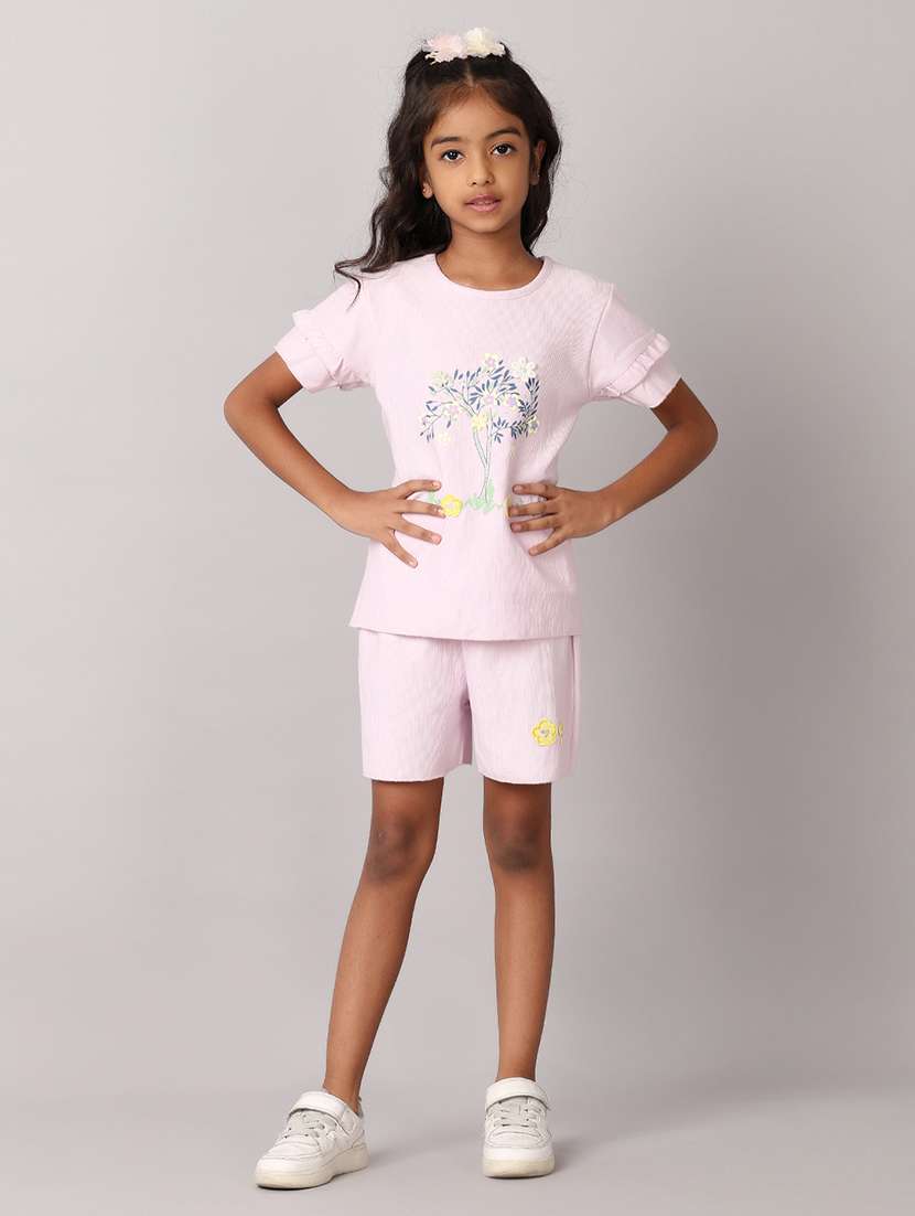 girls lavender cotton shorts set