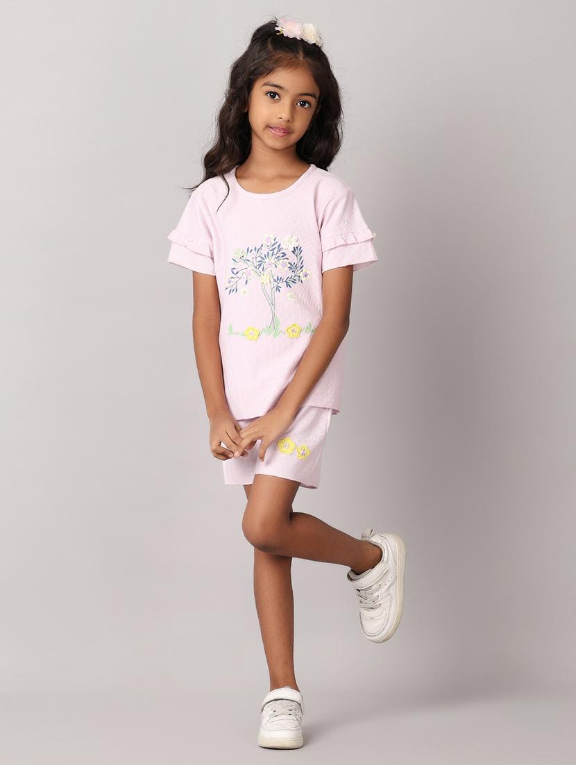 girls lavender cotton shorts set - 21491191 - Standard Image - 1
