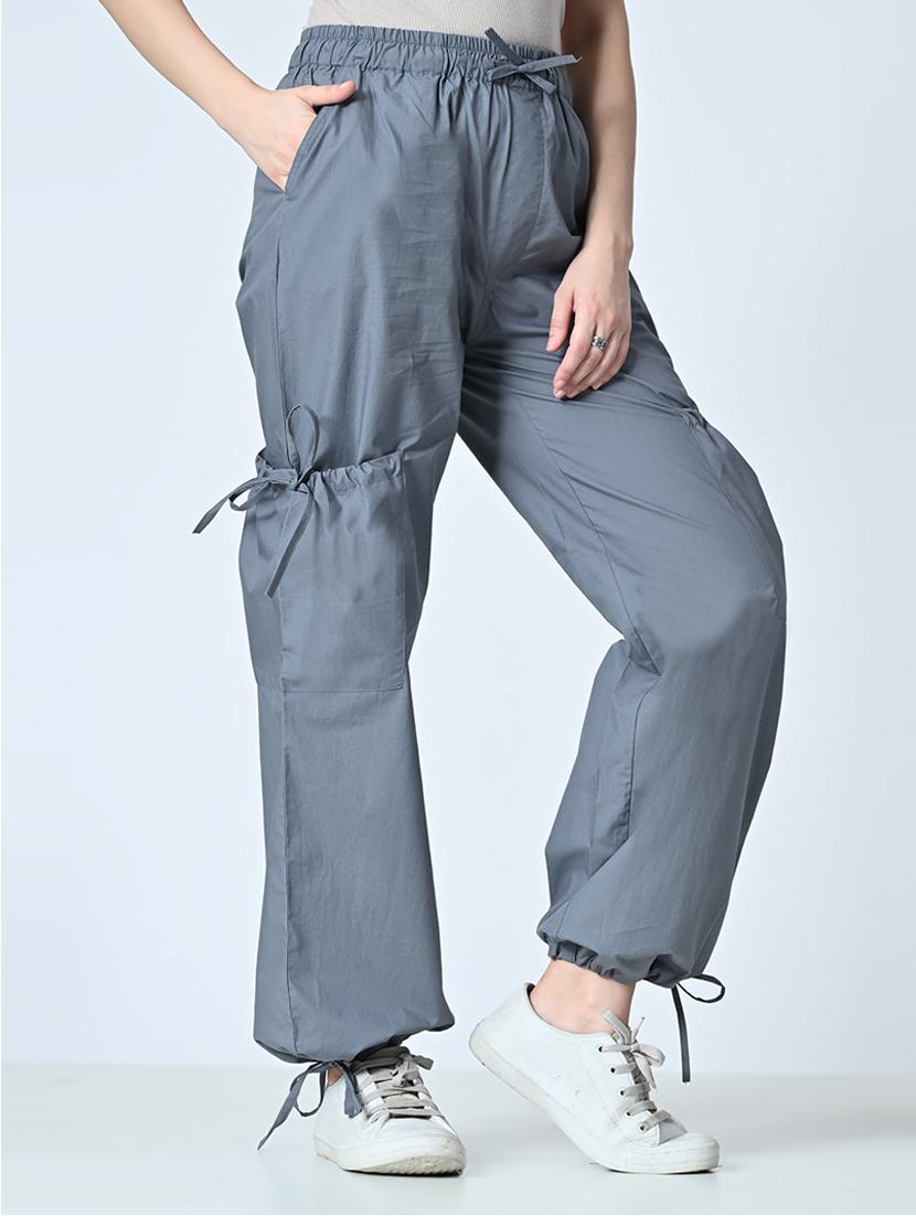 women high-rise solid baggy cargo pants - 21491289 - Standard Image - 1
