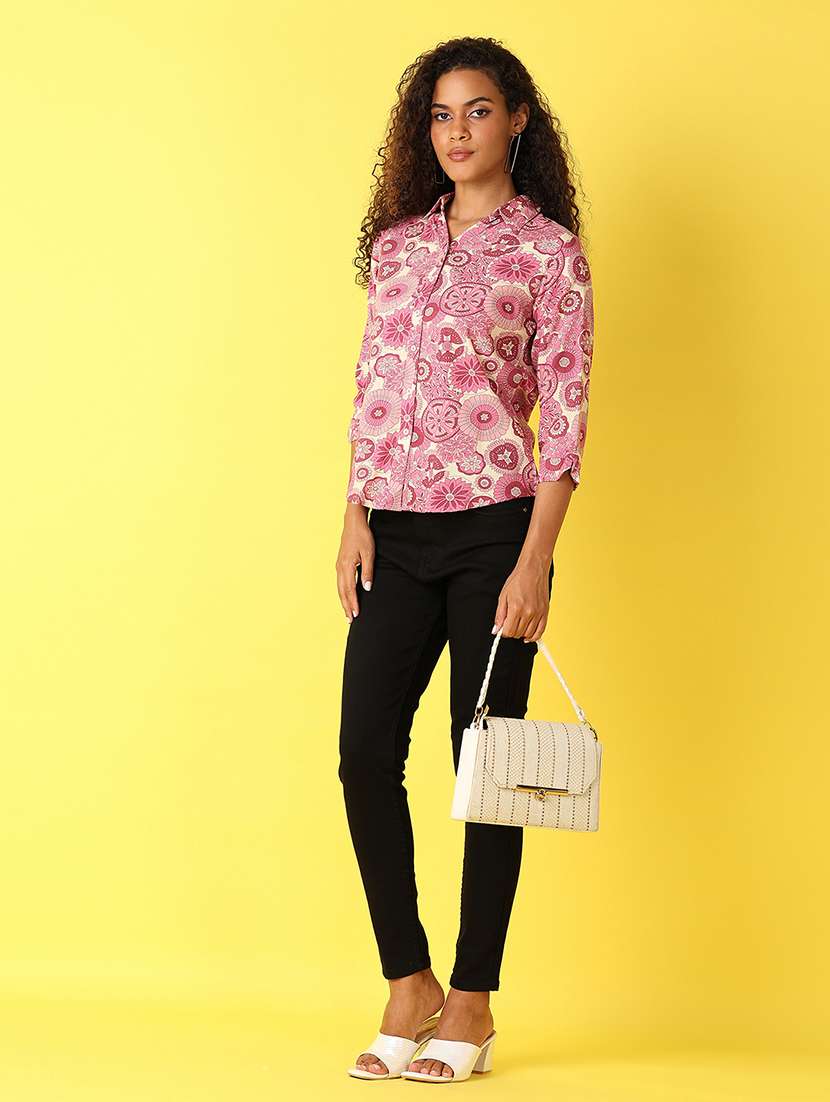 women printed three quarter sleeves collared shirt - 21491332 - Standard Image - 4