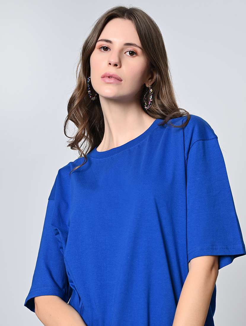 women blue cotton regular t-shirt - 21491378 - Standard Image - 4