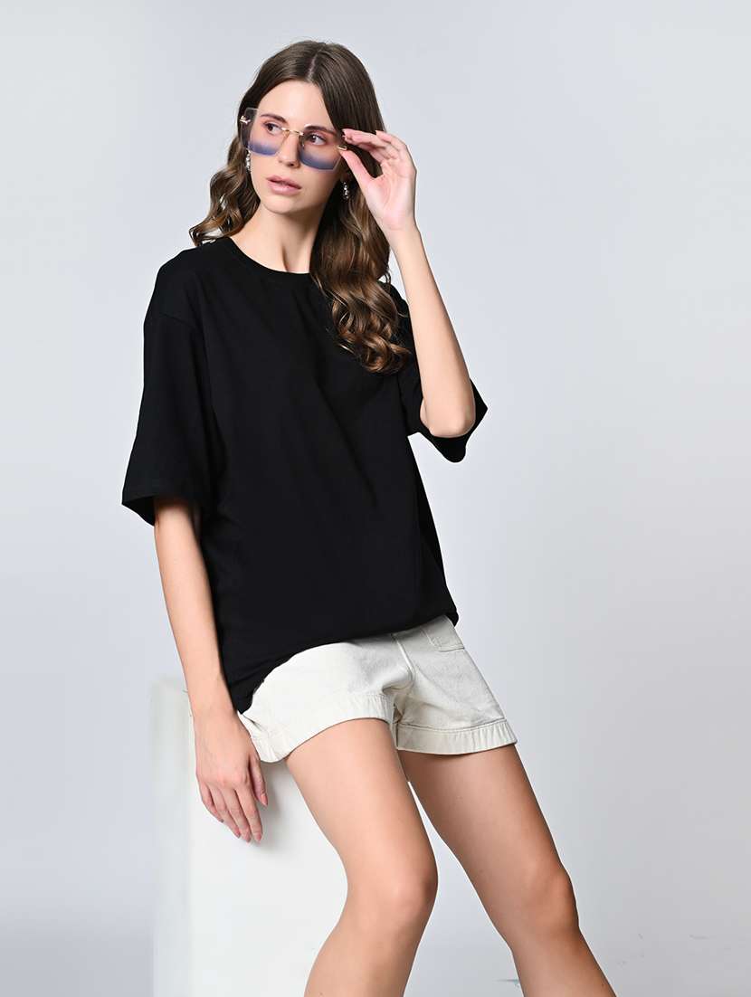women black cotton regular t-shirt - 21491379 - Standard Image - 1