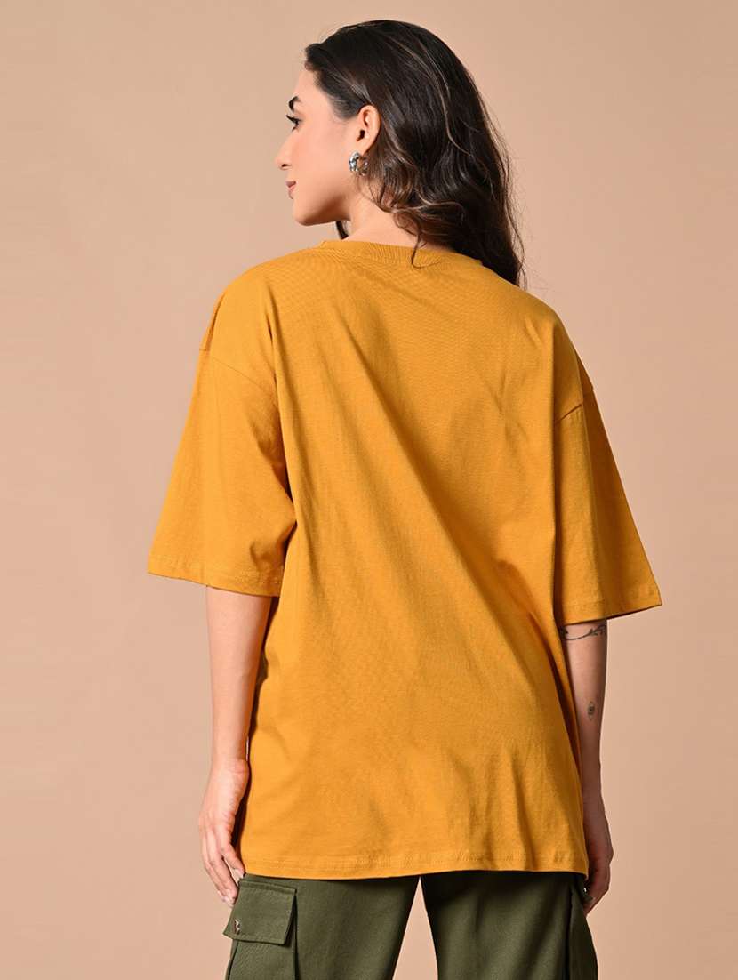 women mustard cotton regular t-shirt - 21491386 - Standard Image - 1