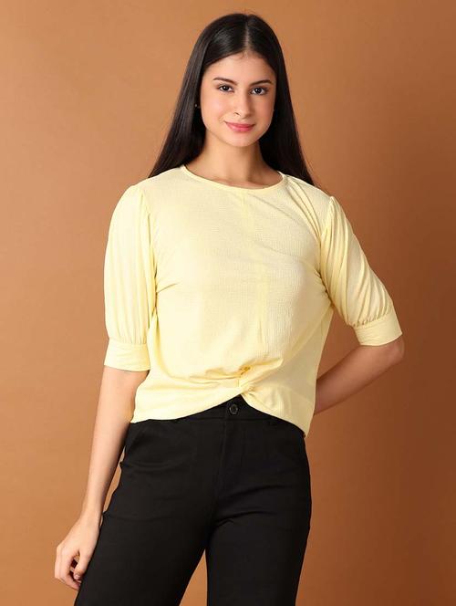 women solid puff sleeves regular top - 21491388 -  Standard Image - 0