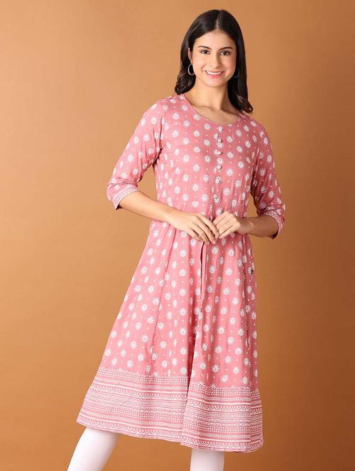 women three quarter sleeve flared kurta - 21491470 - Standard Image - 0