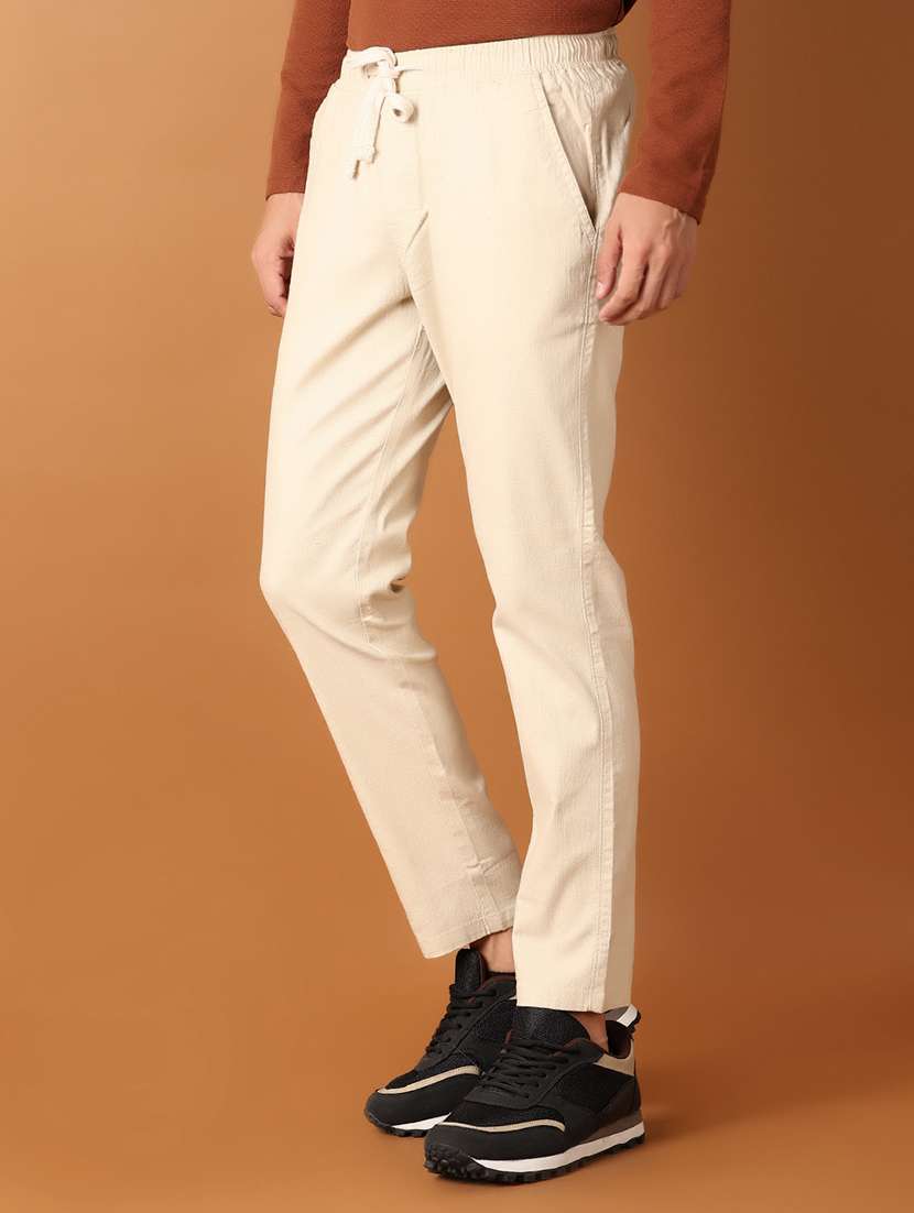 men mid rise solid flat front casual trouser - 21491502 -  Standard Image - 1
