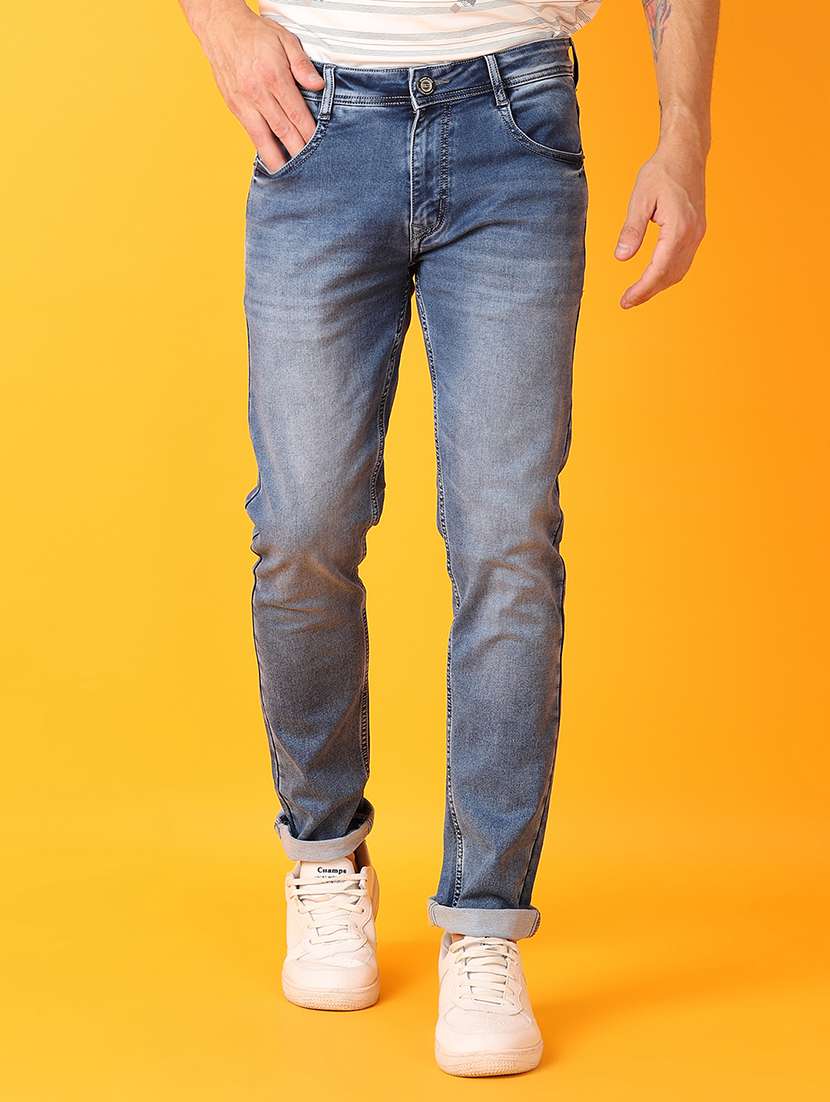 men blue plain jeans
