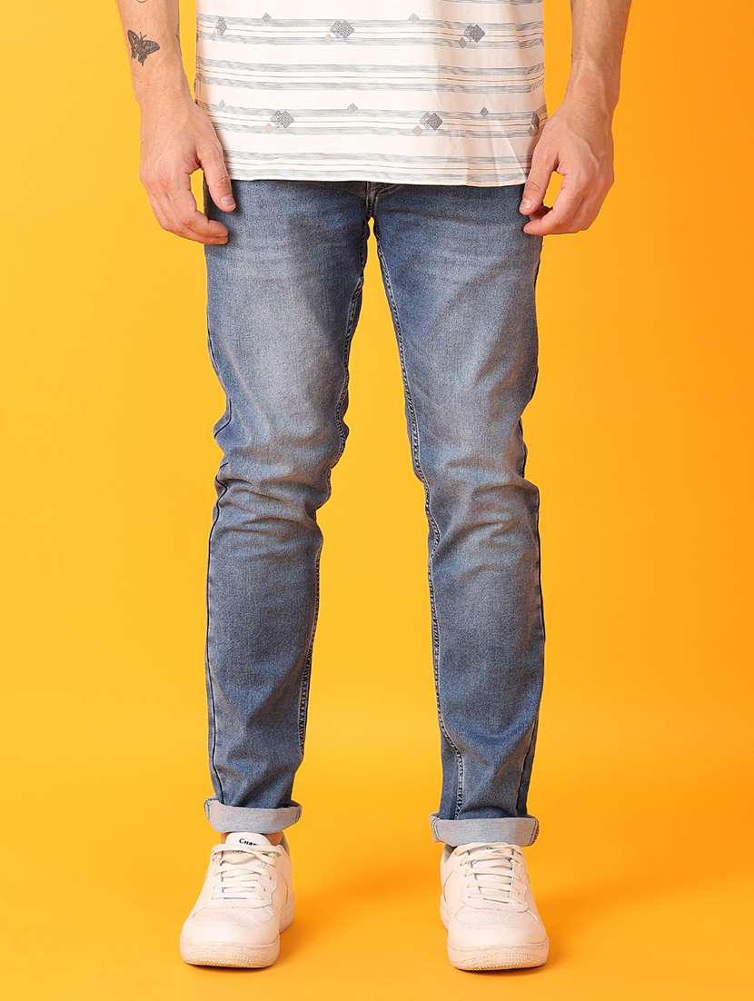men blue plain jeans - 21491528 -  Standard Image - 1