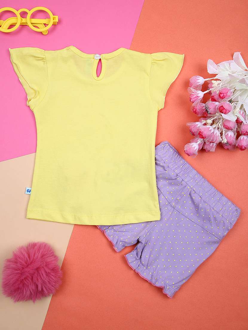 girls yellow printed shorts set - 21491641 - Standard Image - 1