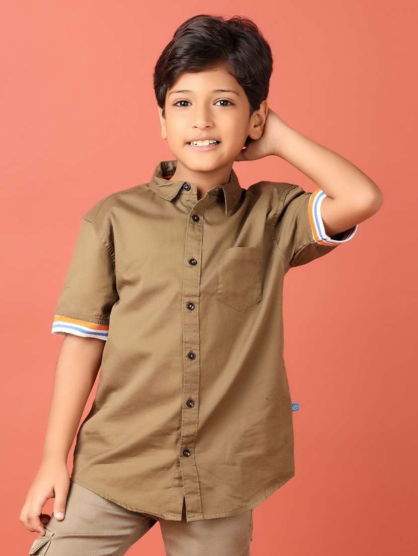 boys brown solid shirt