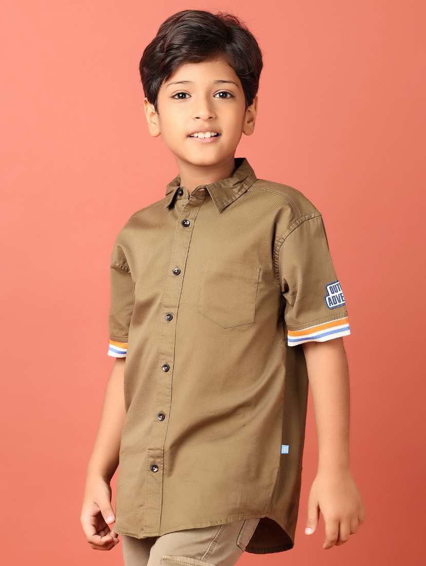 boys brown solid shirt - 21491802 - Standard Image - 1