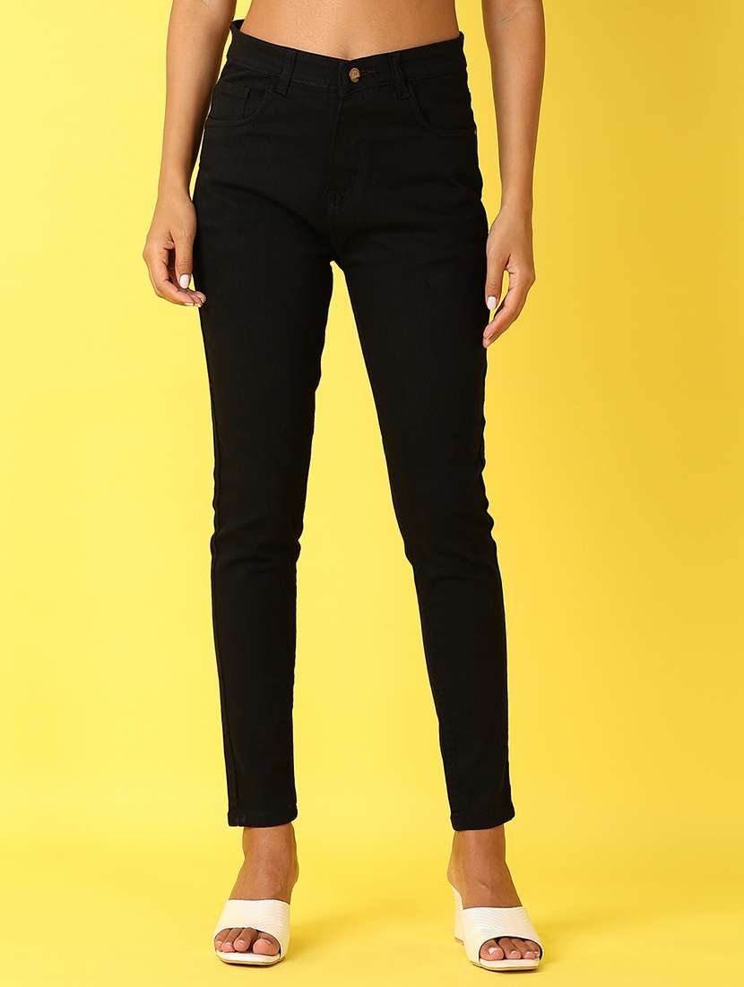 women black plain skinny fit jeans