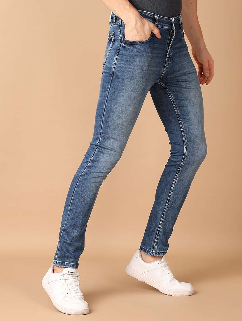 men blue plain jeans - 21492100 - Standard Image - 1