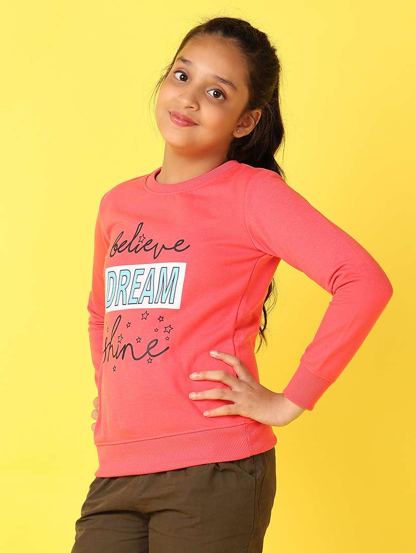 girls front printed round neck sweatshirt - 21492302 -  Standard Image - 1