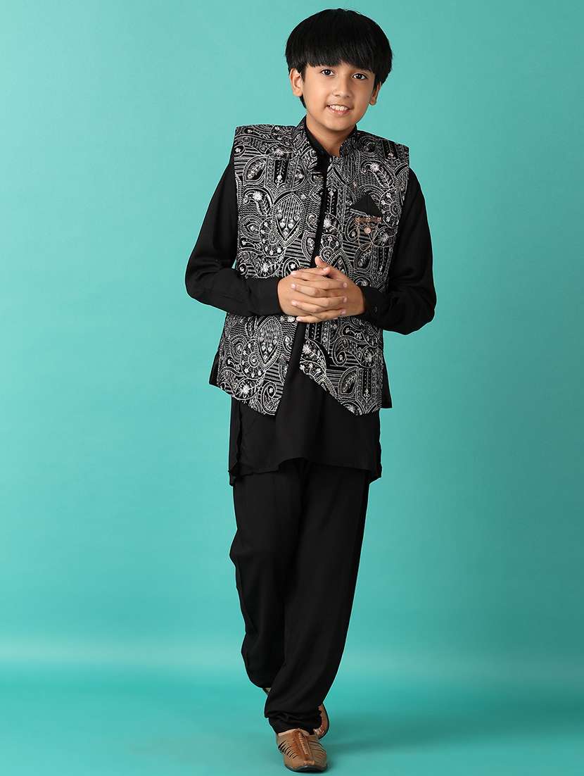 boys embroidered detailed kurta set with jacket - 21492323 -  Standard Image - 1