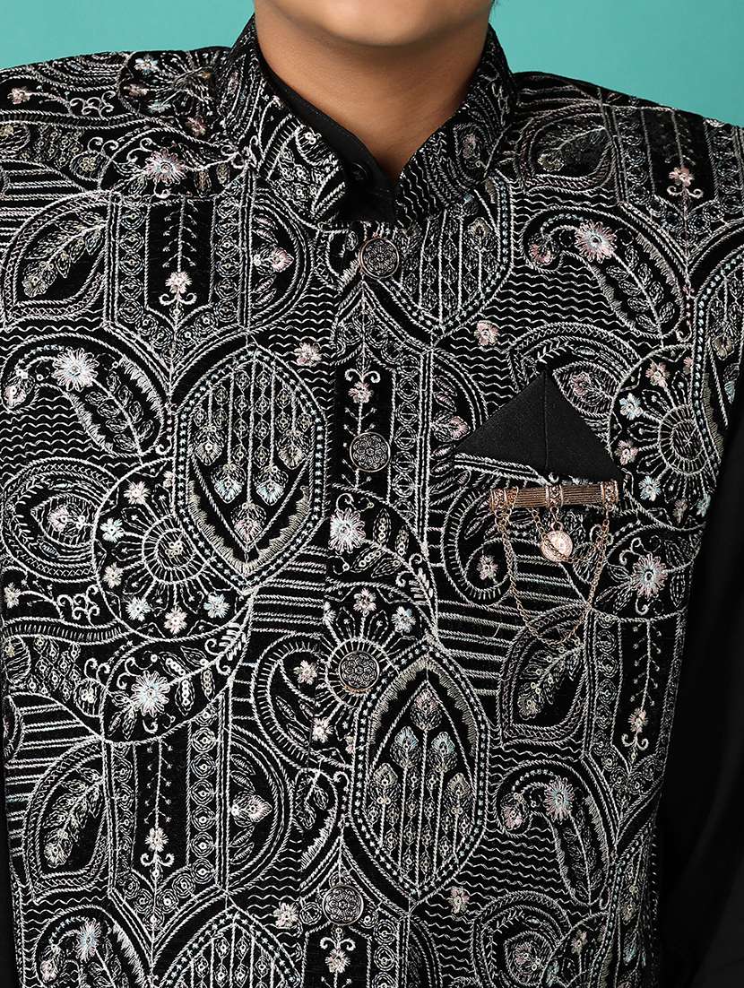 boys embroidered detailed kurta set with jacket - 21492323 -  Standard Image - 4