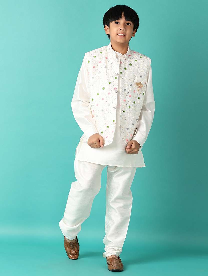 boys embroidered detailed kurta set with jacket - 21492324 -  Standard Image - 1