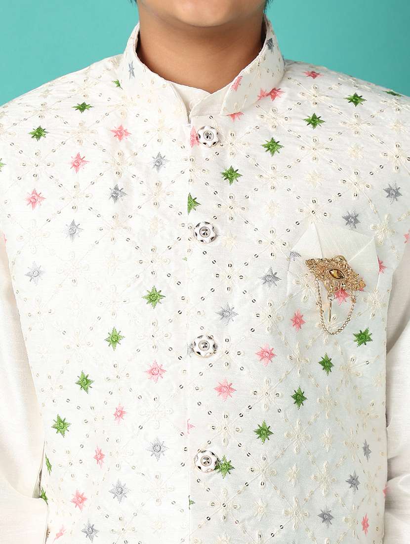 boys embroidered detailed kurta set with jacket - 21492324 -  Standard Image - 4