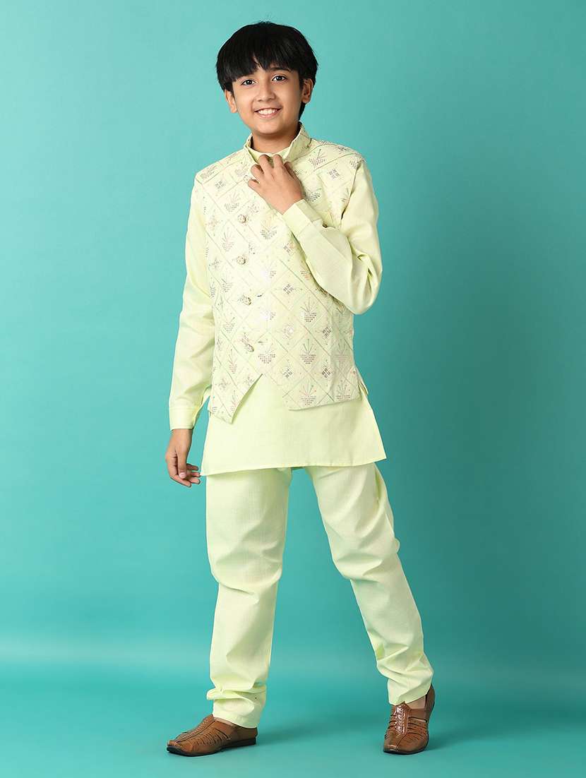 boys embroidered detailed kurta set with jacket - 21492326 -  Standard Image - 1