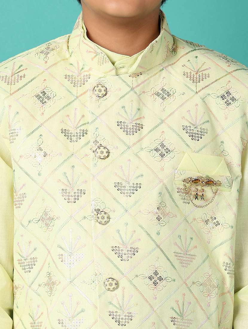 boys embroidered detailed kurta set with jacket - 21492326 -  Standard Image - 4