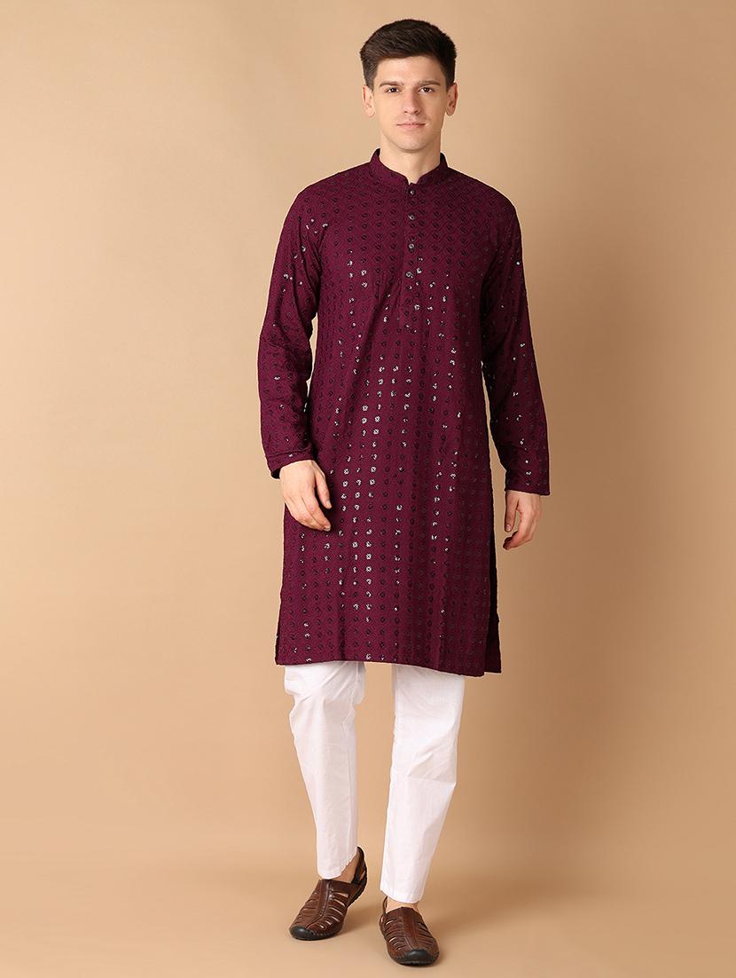 men purple self-designed kurta pyjama set - 21492335 -  Standard Image - 1