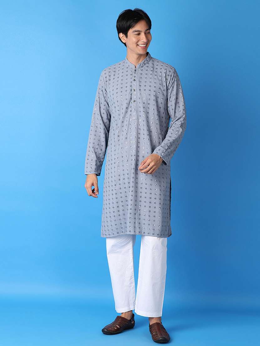 men blue self-designed kurta pyjama ethnic wear set - 21492336 -  Standard Image - 1