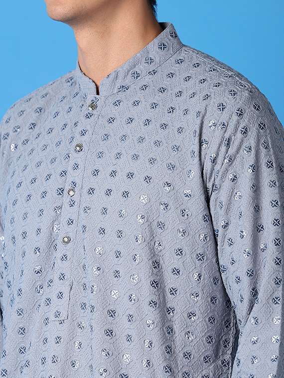 men blue self-designed kurta pyjama ethnic wear set - 21492336 -  Standard Image - 4