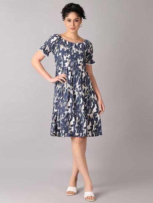 women printed boat neck tiered dress - 21492341 -  Standard Image - 0