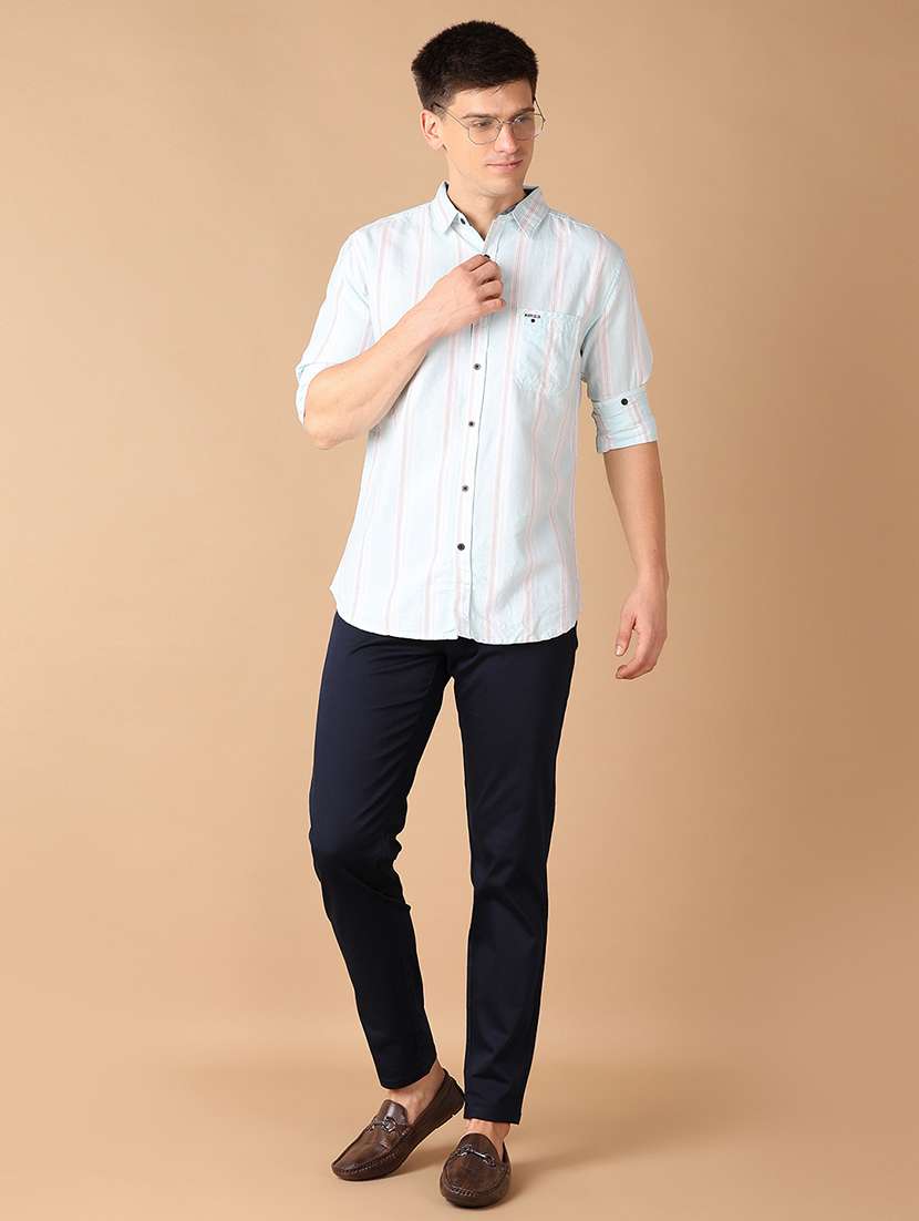 men navy blue solid chinos casual trouser - 21492357 -  Standard Image - 4