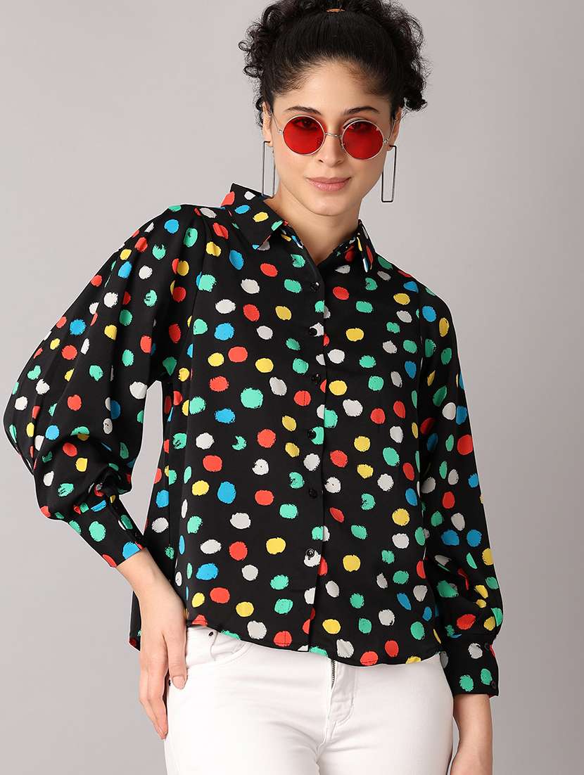women black polka dot printed regular shirt - 21492407 -  Standard Image - 1