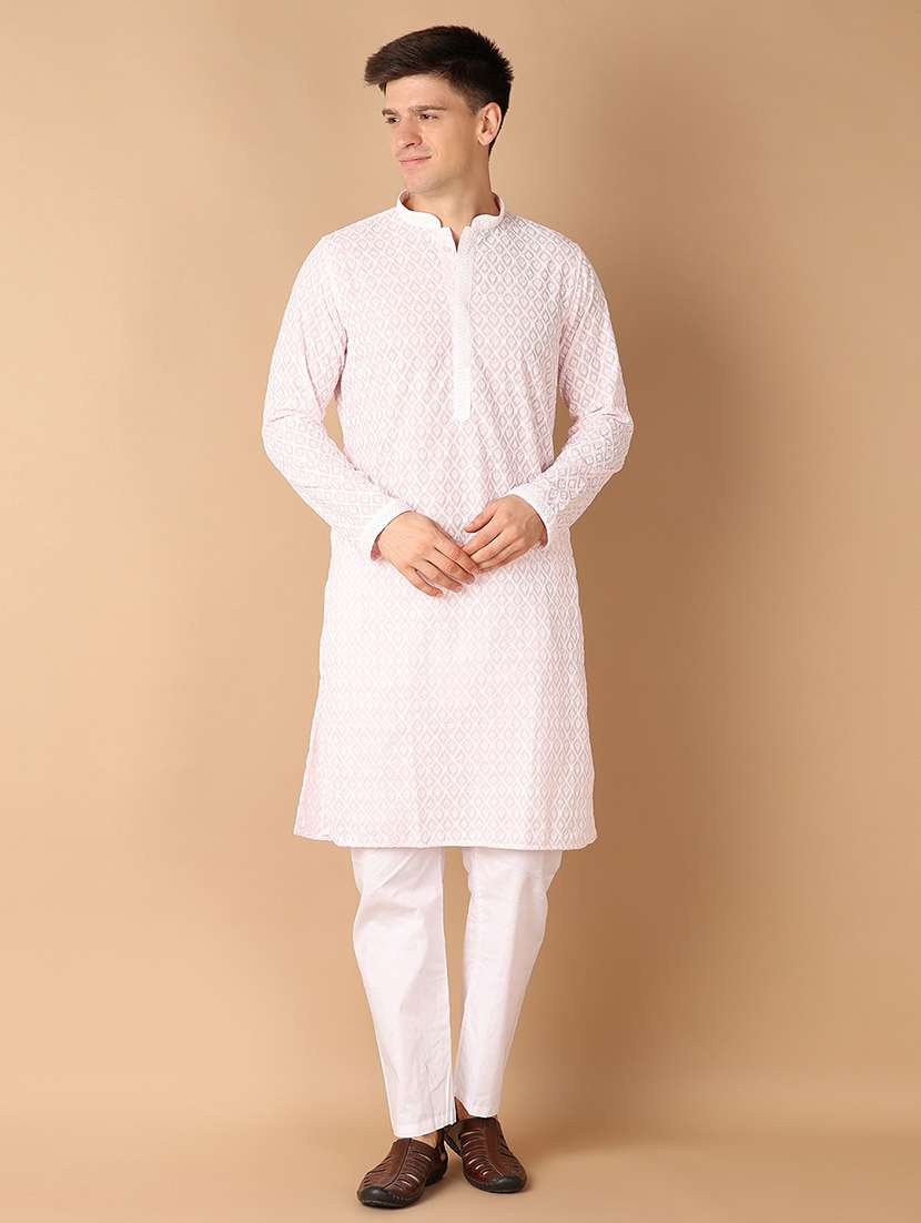 men pink self-designed kurta pyjama set