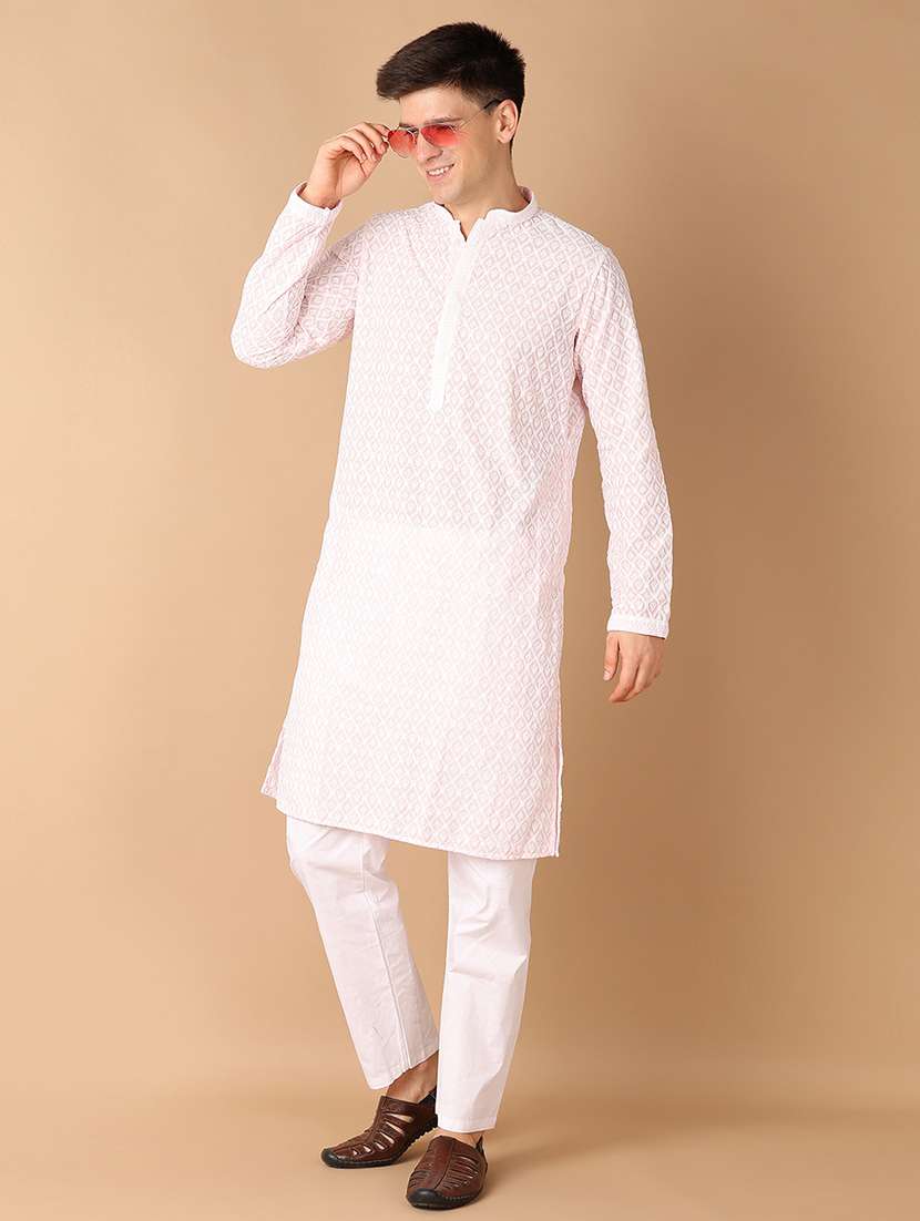 men pink self-designed kurta pyjama set - 21492515 -  Standard Image - 1