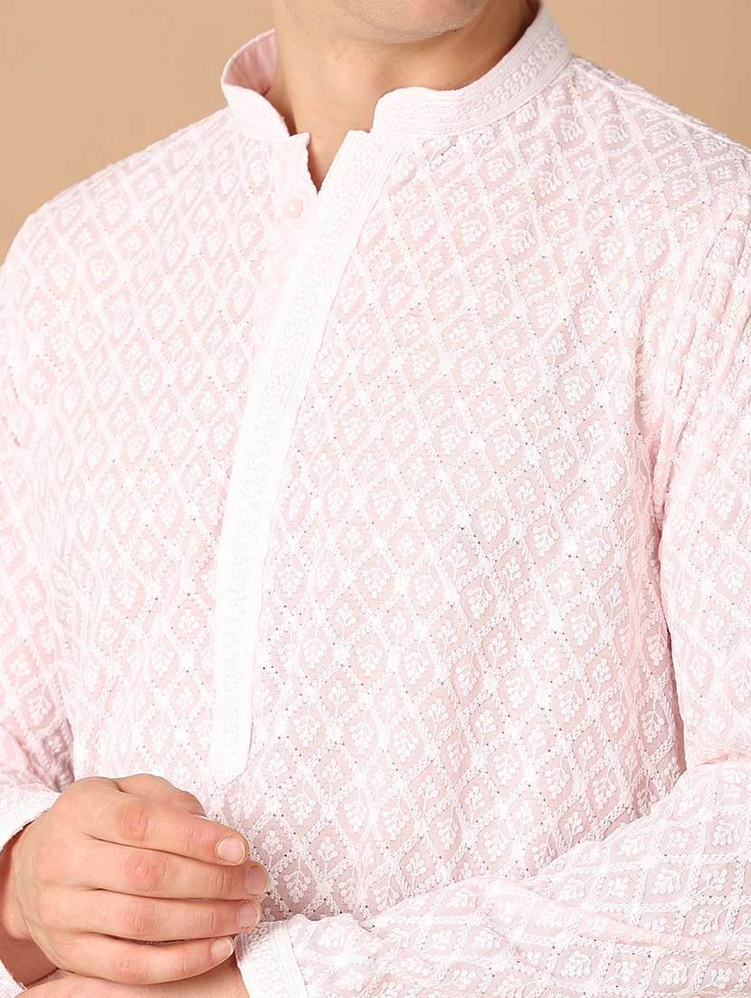 men pink self-designed kurta pyjama set - 21492515 -  Standard Image - 4