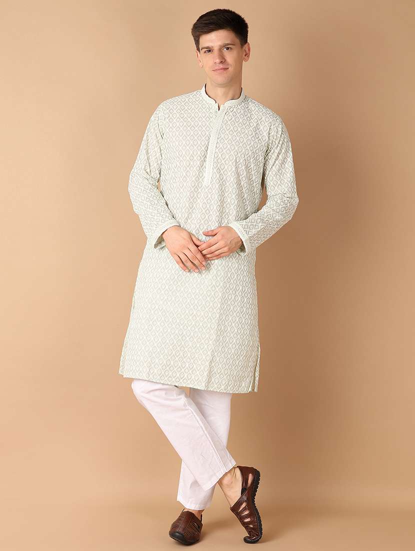 men green self-designed kurta pyjama set