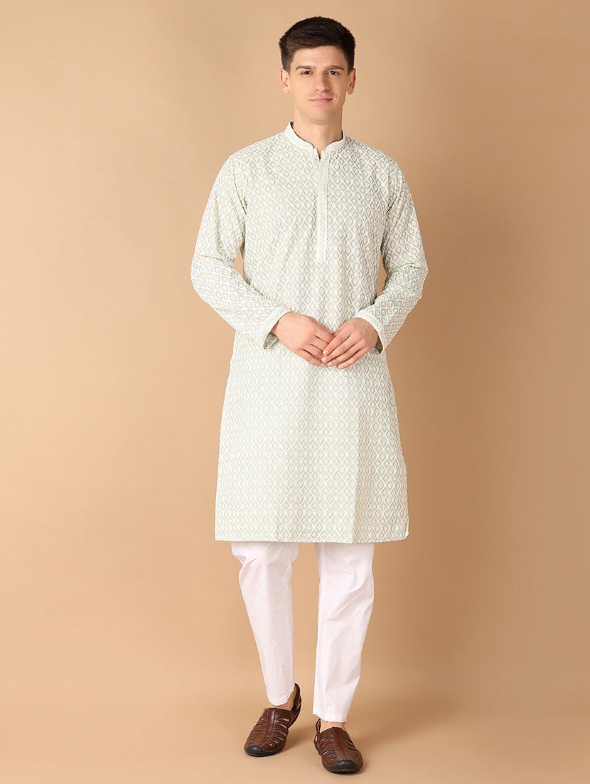 men green self-designed kurta pyjama set - 21492517 -  Standard Image - 1