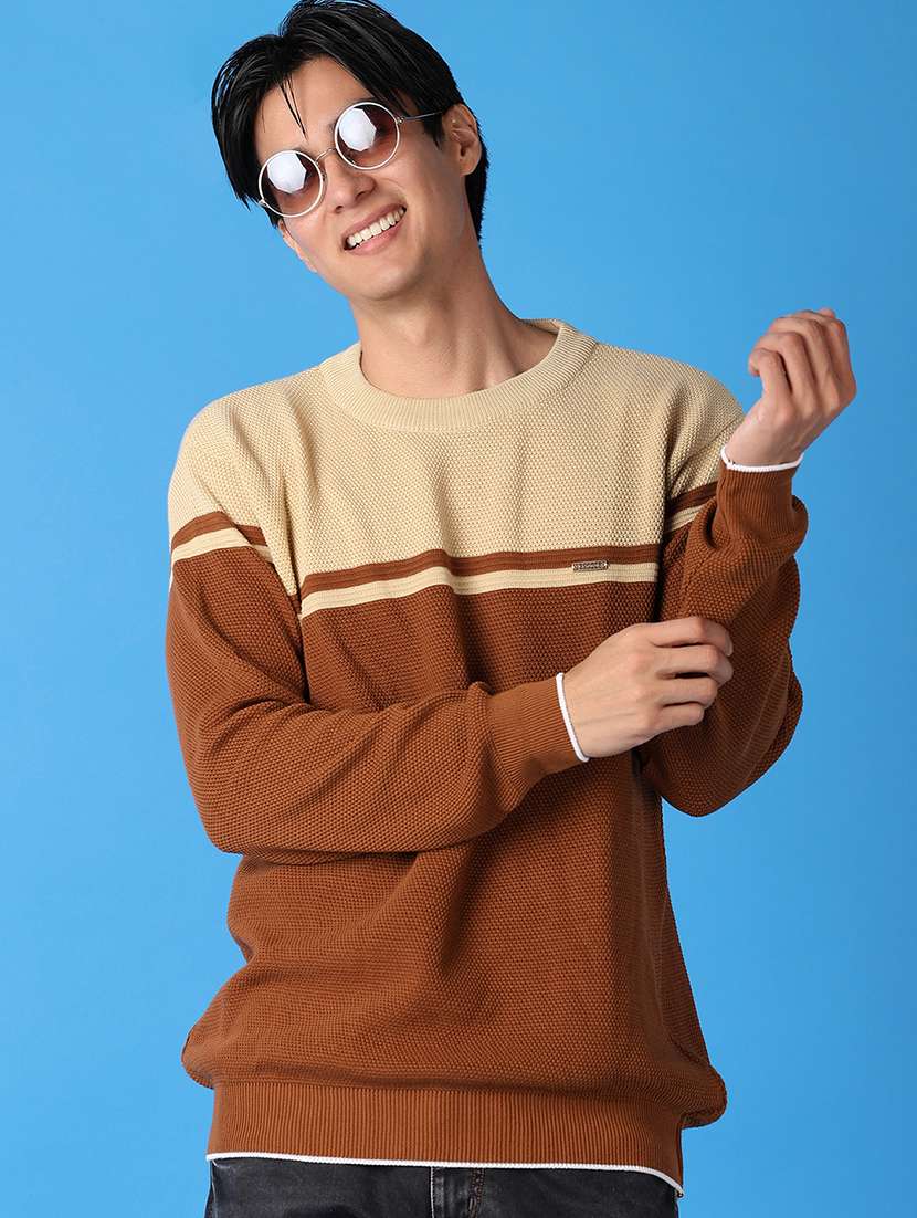 men long sleeves color block pullover - 21492519 -  Standard Image - 1