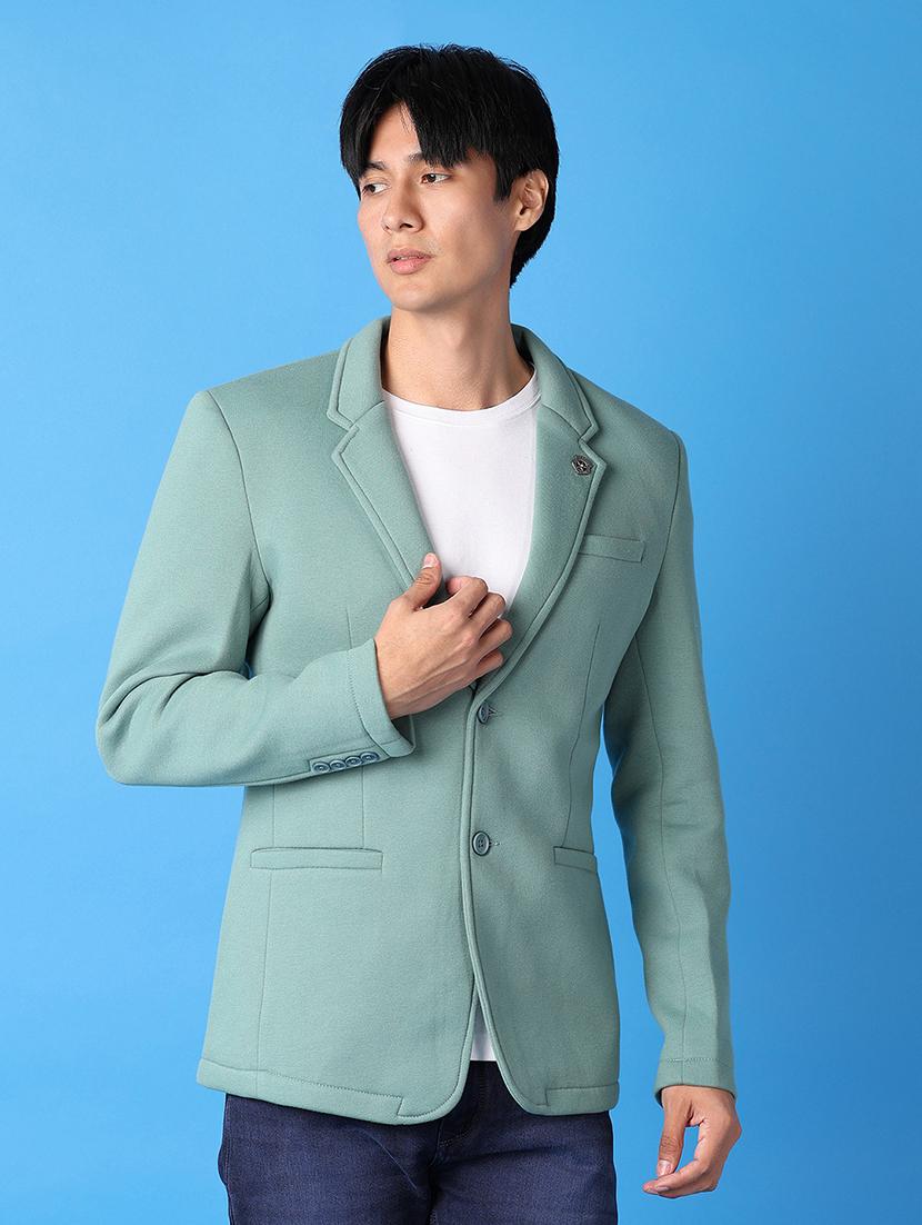 men green solid casual blazer