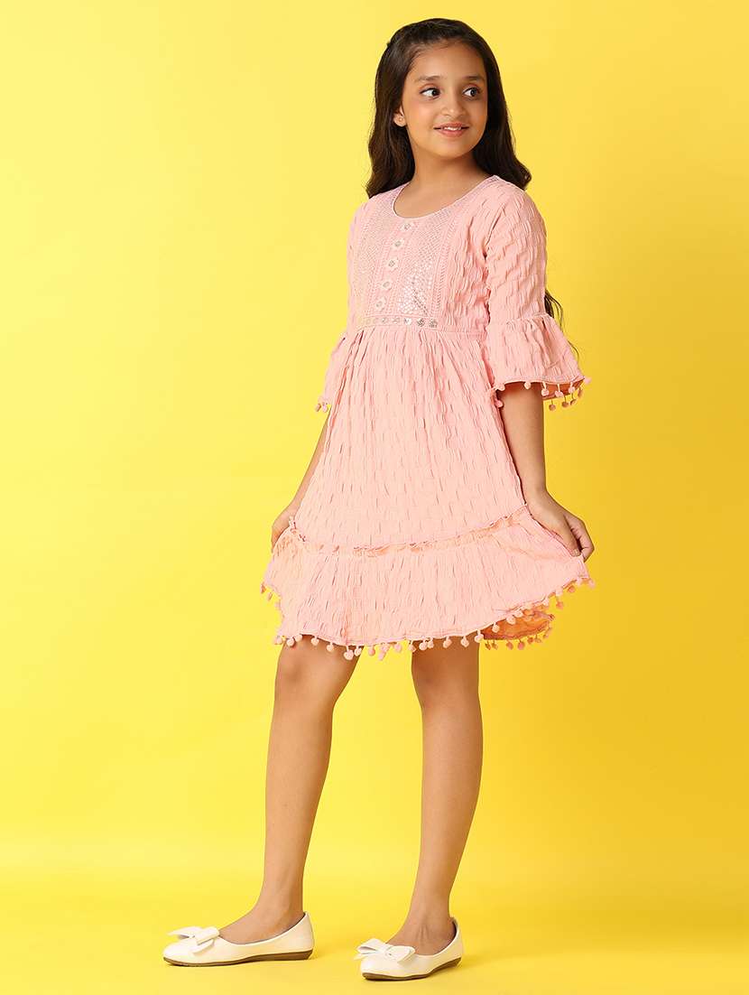 girls self design round neck fit & flare dress - 21492524 -  Standard Image - 1