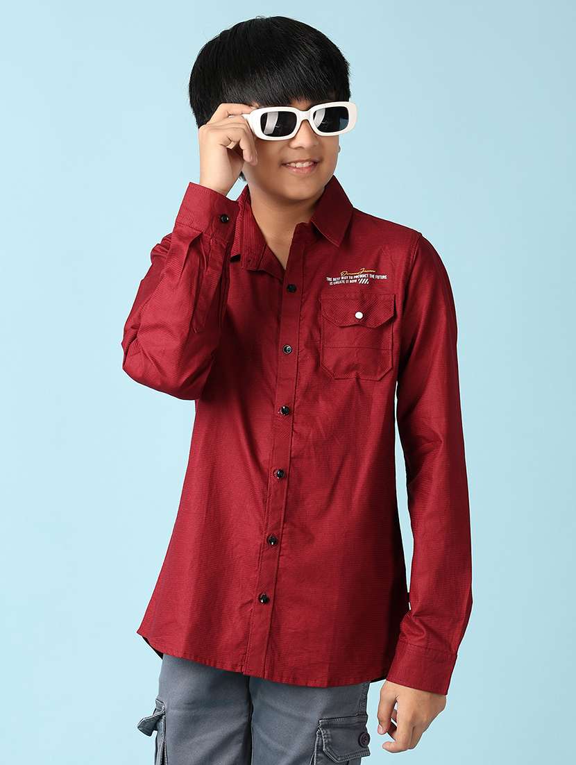 boys maroon solid shirt - 21492530 - Standard Image - 1