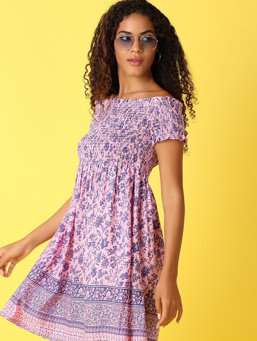women printed smocked detailed a-line dress - 21492556 - Standard Image - 4